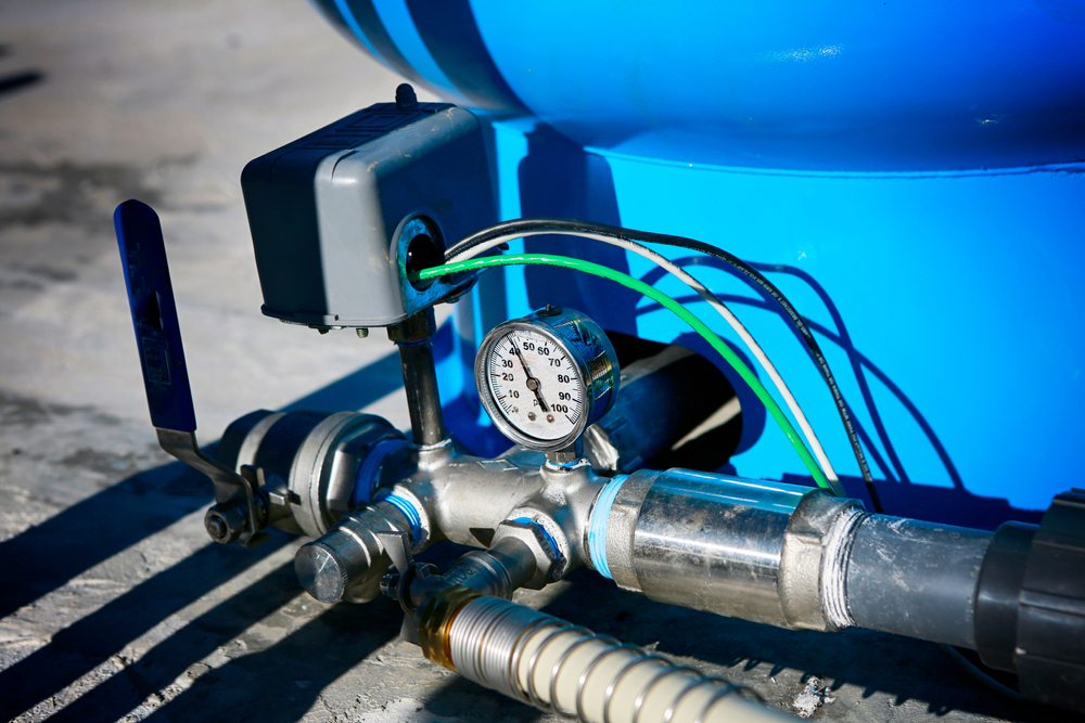 Deep,Water,Well,Set,Up.,Water,Pressure,Gauge,And,Storage